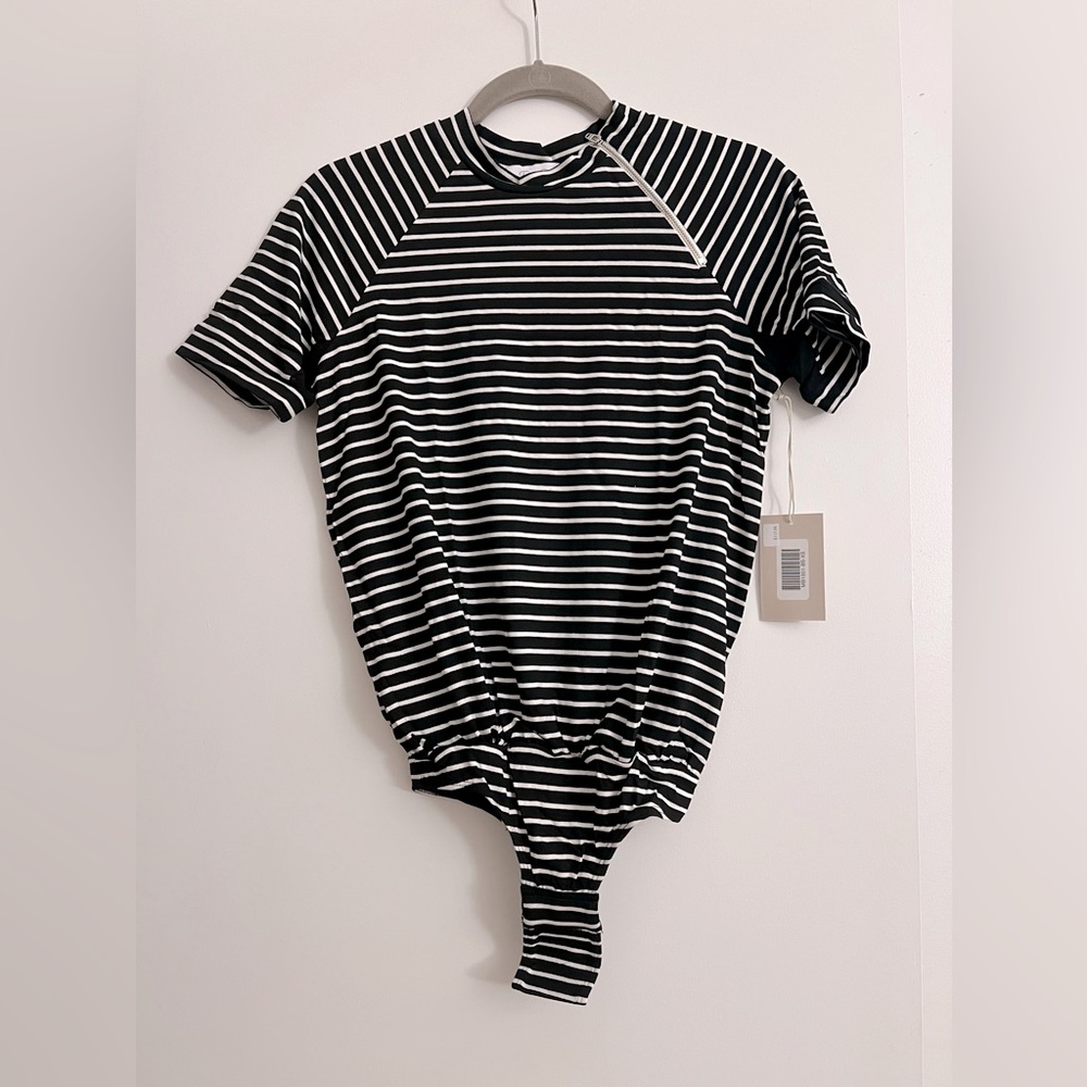 Free Rein Equestrian Top Bodysuits Black & White Stripe XS Never Worn with Tag